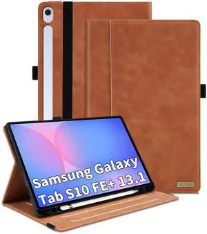 TIPOYOROOS Case for Samsung Galaxy Tab S10 FE Plus 13.1 Inch 2025 (SM-X620/SM-X626B) Multi-Angle Viewing Smart Cover with Pocket, Business PU Leather with Card Slot, Brown