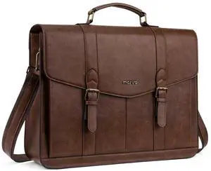 MOSISO Laptop Backpack Shoulder Bag, 15.6 inch Vintage PU Leather Briefcase Satchel Messenger Bags with Laptop Compartment, 15-16 inch Laptop Bag Casual Handbag for College Work Business Travel, Brown