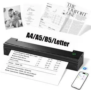 NDYIN Portable Printer Wireless for Travel, D80 Thermal Printer, Inkless Printers, Compatible with iOS, Android, Laptop, Supports 8.5" x 11" US Letter & A4 & A5 for Home Use, Office, Vehicles, Black