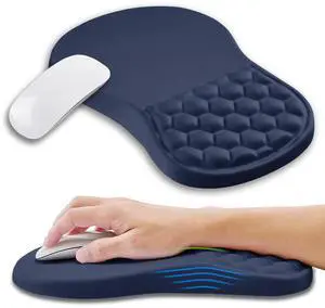 Kuosgm Ergonomic Mouse Pad Wrist Support with Memory Foam Massage Bulge, Carpal Tunnel Pain Relief Mousepad Wrist Rest for Mouse(12x8 inch, Dark Blue)