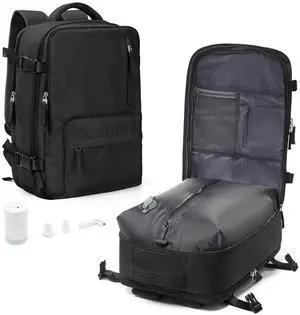 vivatote Vacuum Compression Backpack, Travel Vacuum Backpack with Electric Vacpack Pump, Flight Approved Travel Vacuum Bags Carry On Personal Item Suitcase Luggage for Men Women, Black, Large