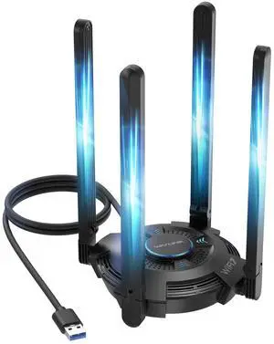 WAVLINK BE6500 USB WiFi 7 Adapter for Desktop PC, Tri-Band USB WiFi Adapter with 2.4GHz/5GHz/6GHz High Gain Antennas, WPA3, MLO & Multi-RU, MU-MIMO, OFDMA, 4K-QAM, Supports Windows 11/10 Only