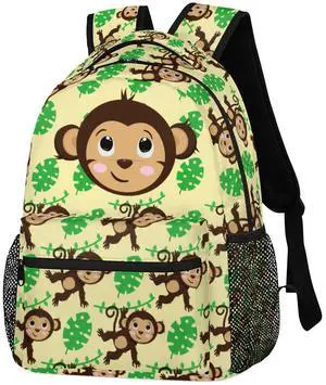 Monkey Backpack for School, Cute Monkey Palm Leaves Yellow Laptop Backpack Water Resistant Bookbag Computer Bag Travel Hiking Camping Rucksack Daypack Shoulder Bag for Teenager Boys Girls Kids
