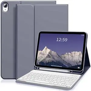 SQBEBS Case with Keyboard for iPad (A16) 11th/10th Generation 11 inch 2025/10.9 inch 2022, Detachable Bluetooth Keyboard, Stand Folio Keyboard Cover with Pencil Holder for iPad 10 Gen, Purple Gray