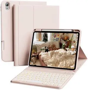 ZOPSGYU Keyboard Case for iPad Air 11-inch M2 2024/ M3 2025, 10.9-Inch Air 5th 4th Generation with Keypad -7 Colors Backlit Wireless Detachable Folio Keyboard Cover with Pencil Holder, Pink