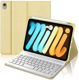WINCHKING Keyboard Case for iPad mini (A17 Pro) 7th Generation/Mini 6th Gen 8.3 Inch,Slim and Lightweight,Detachable Wireless Keyboard Folio Case with Pencil Holder for iPad mini 7/6 (Yellow)