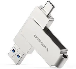 DIGIERA 256GB 2in1 USBA & USBC Flash Drive, USB 3.2 Gen 2 Thumb Drive, 500MB/s Read 400MB/s Write, 360° Swivel Compact Aluminum Memory Stick for File Transfer, Backup & Travel Storage