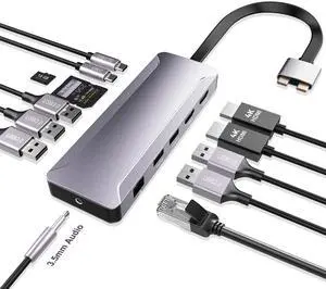 USB C Hub Adapter for MacBook Pro/Air M4 M3 M2 M1 2025-2018 13" 14" 15" 16", Mac Multiport Adapter, 13 in 2 MacBook Accessories with Dual HDMI 4K, 100W PD, Audio, RJ45, SD/TF, USB C/USB A Data Ports