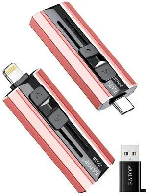 EATOP 256GB Flash Drive Intended for iPhone iPad, Memory Stick Storage for Photos and Videos Backup, Compatible with iPhone iPad Android PC, Plug and Play, No Application Required (Pink)