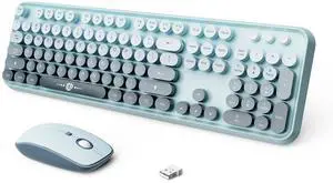 Wireless Keyboard and Mouse Combo, 2.4 GHz Wireless Full-Sized Typewriter Keyboard with Round Keycaps for Windows, Computer, Desktop, PC, Laptop (Light Blue)