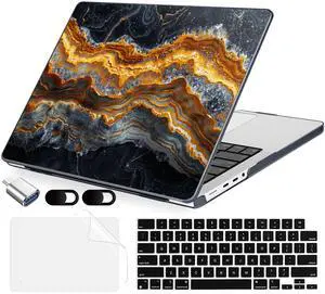 MecBevia for MacBook Pro 16 Inch Case (20252021, M4/M3/M2/M1 Pro & Max, Model A3403 A3186 A2991 A2780 A2485), Hard Shell & Keyboard Cover, Screen Protector, Webcam Cover, Adapter, Black Gold