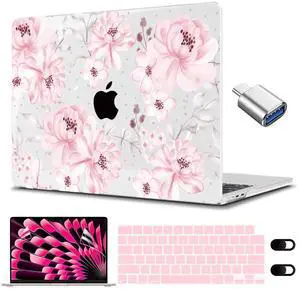 CISSOOK Compatible with MacBook Pro 14 inch 2025-2021 Release M5 M4 M3 M2 M1 Chip A3434 A3112 A3185 A3401 A2918 A2992 A2779 A2442, Hard Shell Case Keyboard Cover Screen Protector, Cute Pink Flower