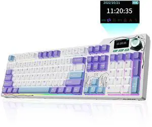 Ajazz AK35I V4 Customizable Wireless Gaming Mechanical Keyboard, Wired/Wireless 2.4G/BT, Gasket Structure, 10000mAh Battery, Full-Color RGB, 1.14-inch Color Screen, Knob, Multi-Function Keys.