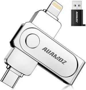 AUAMOZ 512GB Flash Drive Intended for iPhone, Memory Stick Storage Files Photos Videos Backup, Compatible with iPhone iPad Android PC, Plug and Play, No Application Required (Metal Silver)
