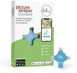 Picture Keeper Connect for iPhone, Android, USB-C, PC & Mac - 64GB USB Backup for Photos, Videos, Contacts, Flash Drive Memory Backup- 64GB, Turquoise