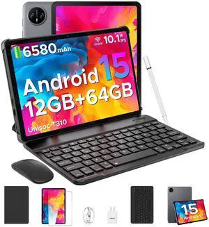 DOOGEE Tab A9 10 inch Tablet with Keyboard, Android 15 Tablet 12GB+64GB/2TB Expand, 2.0GHz Quad Core Android Tablets, 6580mAh,1280x800 IPS HD Touchscreen,Dual Speakers,5G WiFi,BT5.0,Face Unlock