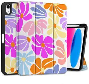 DONGKE Case for iPad 11th Generation 11 Inch 2025 (A16 Chip) & iPad 10th Generation 10.9 Inch 2022 with Pencil Holder-[Auto Wake/Sleep], Trifold Stand Soft TPU Protective Cover, Retro Flowers