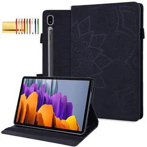 Folio Case for Samsung Galaxy Tab S9 FE+ 12.4" SM-X610/SM-X616, Techcircle Mandala Embossed PU Leather Stand Soft Back Cover Slim Light Elastic Band Protective Case with Card Slots+Pen Holder, Black