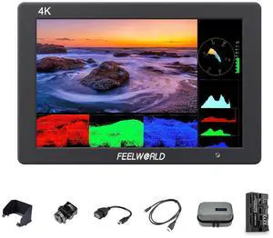 FEELWORLD T7 Plus 7 Inch Camera Field Monitor+F550 2200mAh Battery 4K HDMI DSLR Field Monitors Screen with HD Video Assist 3D LUT On Camera Monitor