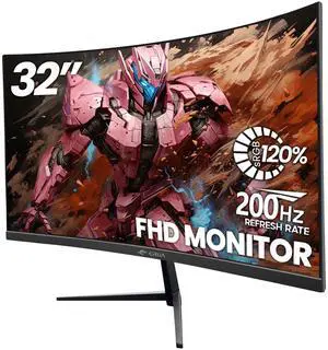 CRUA 32Inch Curved Gaming Monitor, FHD(1920 * 1080P) VA Screen 165Hz/200Hz, 1800R VA Screen, 120% sRGB, Computer Monitor That Support AMD Freesync, HDMI, DP, Wall Mountable Installs-Black
