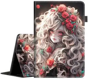 Case for All-New Fire HD 10 Tablet (11th Generation 2021 Release) & Fire HD 10 Plus Auto Sleep/Wake Multi-Angle Viewing Slim Folio Stand Cover, Anime Sugar Skull Girl