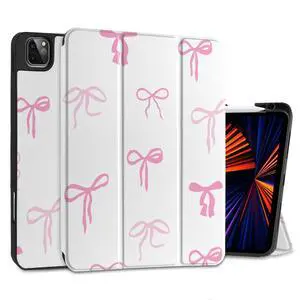 DONGKE Case for iPad Pro 12.9 inch 6th Generation 2022, Built-in Pencil Holder + Trifold Stand + Auto Wake/Sleep + Protective Cover for iPad Pro 12.9 5th/4th/3rd Gen - Pink Bows