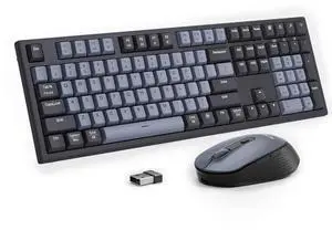 AUSDOM Wireless Keyboard and Mouse Combo - 108 Keys Mechanical Feel, 2.4G Full-Sized Rechargeable Silent Keyboard & 3 DPI Adjustable Mouse, Numeric Keypad, USB Receiver for PC/Laptop/Windows/Mac