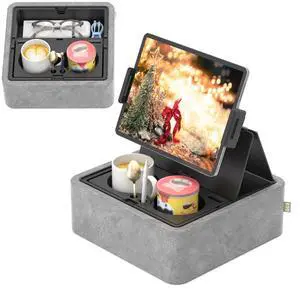 KDD Tablet Pillow Stand, Adjustable iPad Holder for Bed, Lap and Desk with Two Cup Holder and Storage Tray, 360°Rotating Clip Soft Dock Compatible with iPad Pro 12.9, Air, Mini, Phone and E-Reader