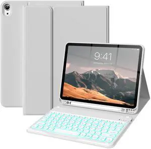 BQDIYOO for iPad Air 7th/6th 11-inch Case with Keyboard M3/M2 (2025/2024), iPad Air 5th 4th Gen 10.9" Case (2022 2020) with 7 Colors Backlit Keyboard Cover with Pencil Holder, Auto Wake/Sleep, Gray