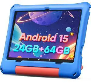Kids Tablet, 10 inch Android 15 Tablet for Kids, 24GB RAM+64GB ROM 1TB TF Card Expandable, Octa-Core Tablets for Toddler Children, Shockproof Case, Parental Control, Dual Camera, WiFi, BT5.0