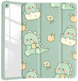 JOYLAND Cute Baby Dinosaur Pattern Case for 10.5" iPad Pro(2017)/iPad Air 3, Clear Acrylic Hard Back Case with Pencil Holder Trifold Stand Tablet Cover (Model Number:A1701 A1709 A1852)