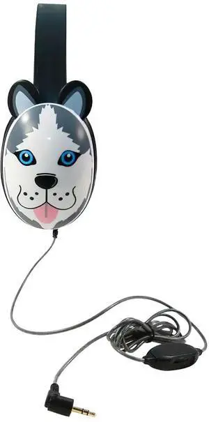 2810-HUS Listening First Headphones, Husky Motif; Adjustable and Flexible Headband; Slotted Baffles in Ear Cups; 3.5mm Plug; 5.5-Foot Attached Cord; Inline Volume Control