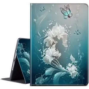 for Galaxy Tab S7 FE 5G Case 2021 PU Leather Smart Cover with Adjustable Stand & Auto Wake/Sleep Case for Samsung Galaxy S7 FE 5G/S8 Plus/S7 Plus 12.4 inch - Blue Art Butterflies