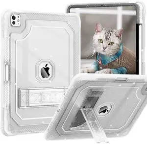 ZoneFoker Case for iPad Pro 13 Inch Case M4 (5th Generation) with Pencil Holder, Slim Hard Translucent Protective Case for M4 iPad Pro 13" Cover with Kickstand for Girls Kids, Clear Glitter