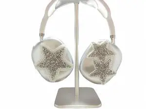 Bling Case Cover for AirPods Max Glittering Rhinestones Pearls Stars, Clear Sparkling Cute Soft Cases for Women Accessories Protective Cover for Apple AirPods Max Handmade (White Stars)