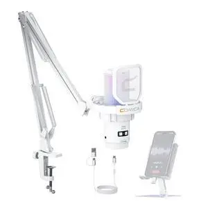 COMICA Ejoy Uni PRO(A) USB Wireless Microphone with Noise Cancellation, RGB Lights, Monitoring, Muting, Boom Arm Mic for Computer, PS5, PS4, Streaming, Podcast, Chat, Twitch, Discord(White) COMICA Ejoy Uni PRO(A) USB Wireless Microphone with Noise Cancellation, RGB Lights, Monitoring, Muting, Boom Arm Mic for Computer, PS5, PS4, Streaming, Podcast, Chat, Twitch, Discord(White)