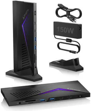PORTTA 14 in 1 Displaylink Docking Station Triple Monitor 4K 60Hz with HDMI x3, USB x6, Ethernet, SD/TF, 100W PD, Audio/Mic, 150W Power Adapter, Compatible with MacOS/Windows SST/MST, Driver Required
