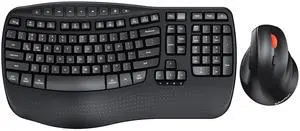 MEETION Wireless Ergonomic Keyboard and Mouse, Wave Keys Wrist Rest Natural Typing Keyboard, Vertical Mouse with 4 DPI 1200-3200, 2.4G Cordless USB A and USB C Adapter for Windows/Mac/PC/Laptop