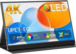 UPERFECT Portable Monitor 4K 15.6" QLED| 400 Nits Laptop Monitor | 3840 * 2160 UHD 100% AdobeRGB | 1MS FreeSync | USB-C & HDMI | VESA & Kickstand | Travel Second Screen for Computer, Game Consoles