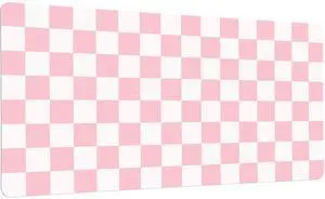 Idocolors Pink Checkered Grid Checkerboard Desk Mat, Cute Extended Gaming Keyboard Mouse Pad, Large Office Desk Cover Mat Pad Deskmat, Non-Slip Leather Home Office Desk Mat Protector 31.5"×15.7"