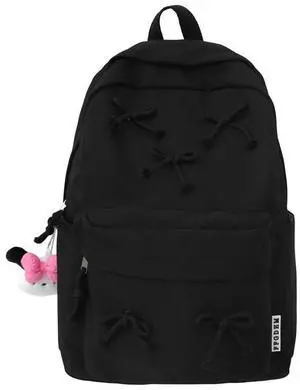 KAOBIO 2025 Trendy Cute Bowknot Backpack for Women Laptop Daypack Y2k Preppy Aesthetic Backpack Kawaii Coquette Backpack (Black)