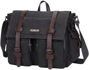 WITZMAN Vintage Canvas Messenger Bag for Men and Women Large Satchel Bags Crossbody Shoulder with 17 inch Laptop(A8008/2 Black)