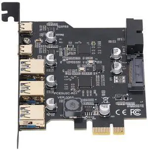 PCIe Expansion Card for 5 USB 3.2 Gen 2 Ports, 20 Gbps Bandwidth, Compatible with for Linux