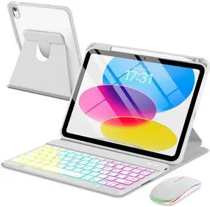 EAMPANG Case with Keyboard Mouse for iPad A16 11th 10th Generation 11/10.9 inch,Rainbow Backlit Detachable Keypad Rotatable Magnetic Cover with Pencil Holder for iPad 11 2025 10 Gen 2022 Gray