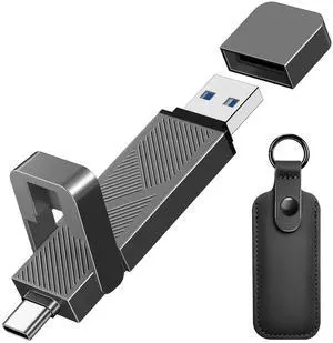512GB USB3.2 Drive Up to 500MB/s, EASTBULL High Speed External SSD USB-C+USB-A 3.2 Gen1 Dual Drive for iPhone 15/PC/Windows (Grey, with a Bag)