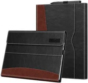 Fintie Case for 13 Inch Microsoft Surface Pro 11/10/9 - Multiple Angle Viewing Portfolio Business Cover with Pocket & Stylus Holder, Compatible with Type Cover Keyboard (black/brown)
