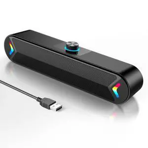 LENRUE USB Computer Speakers for Desktop, 10W PC Speakers for Desktop/Laptop/Tablet/Monitor, Single-Wired USB Soundbar Speaker,Plug-n-Play,No Sound Delay(NO 3.5mm AUX Plug)