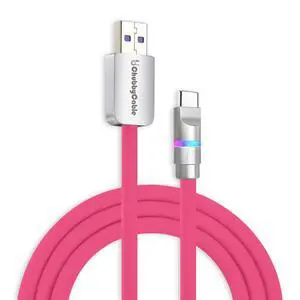 chubbycable Neon Chubby - Fast Charge Cable with Smart Light RGB Color Gradual Light Up 100W Charging Cord LED USB C Cable Compatible with iPhone 17-15 Series, Rose Red, USB-A to Type-C, 0.32 FT