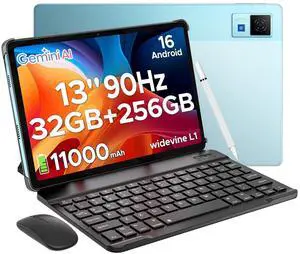DOOGEE U13 Android 16 Tablet with Keyboard,13 inch Tablet with 7.9mm Ultra Thin,Gemini Al,32GB+256GB,11000mAh/18W,Octa Core Gaming Tablets,13MP+5MP,WiFi 5,Quad Speakers/Face ID/Widevine L1/FM,Blue