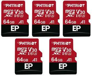 Patriot Memory 64GB A1 / V30 Micro SD Card for Android Phones and Tablets, 4K Video Recording - 5 Pack, Lot of 5
